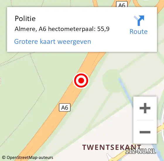 Locatie op kaart van de 112 melding: Politie Almere, A6 hectometerpaal: 55,9 op 2 juli 2021 18:52