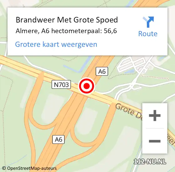 Locatie op kaart van de 112 melding: Brandweer Met Grote Spoed Naar Almere, A6 hectometerpaal: 56,6 op 2 juli 2021 18:52