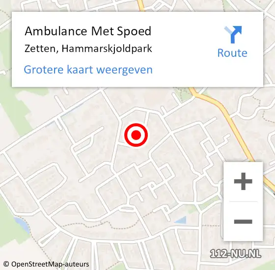 Locatie op kaart van de 112 melding: Ambulance Met Spoed Naar Zetten, Hammarskjöldpark op 2 juli 2021 19:06