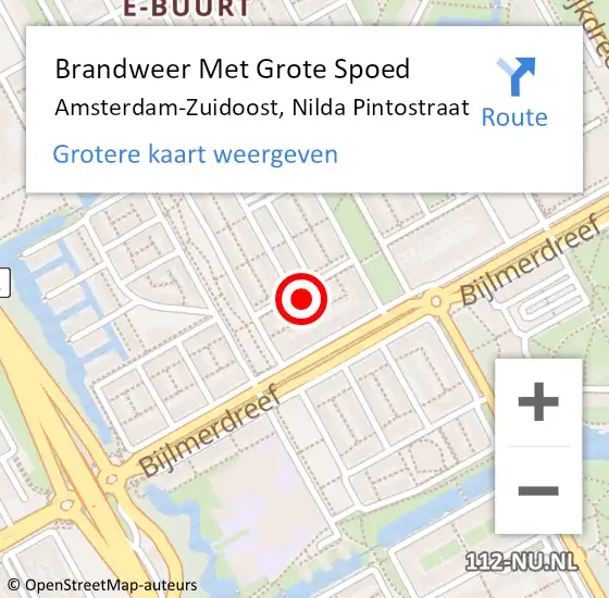 Locatie op kaart van de 112 melding: Brandweer Met Grote Spoed Naar Amsterdam-Zuidoost, Nilda Pintostraat op 2 juli 2021 19:21