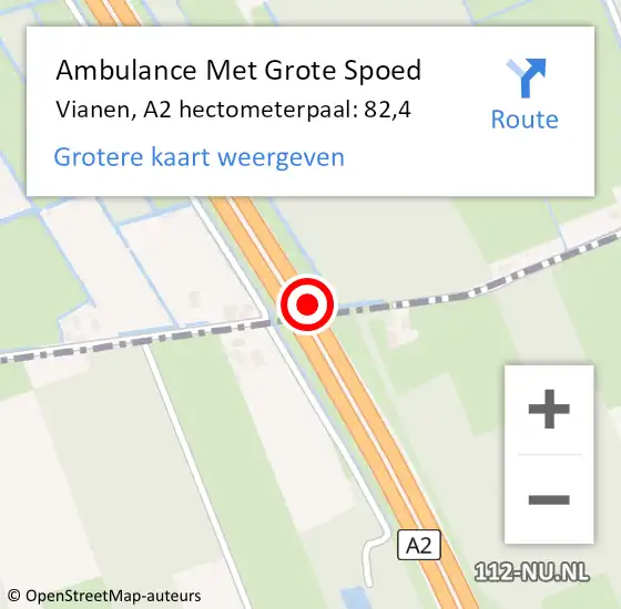 Locatie op kaart van de 112 melding: Ambulance Met Grote Spoed Naar Vianen, A2 hectometerpaal: 82,4 op 2 juli 2021 19:26