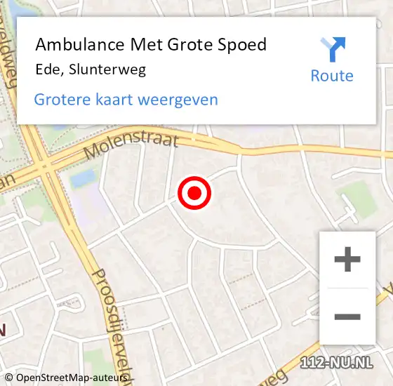 Locatie op kaart van de 112 melding: Ambulance Met Grote Spoed Naar Ede, Slunterweg op 2 juli 2021 19:50