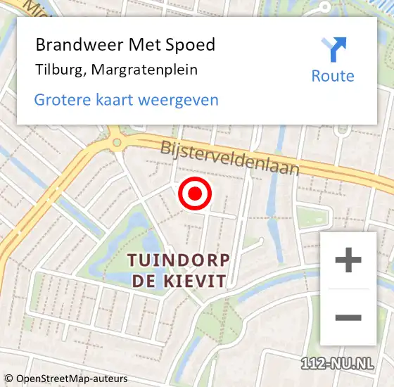 Locatie op kaart van de 112 melding: Brandweer Met Spoed Naar Tilburg, Margratenplein op 2 juli 2021 20:00