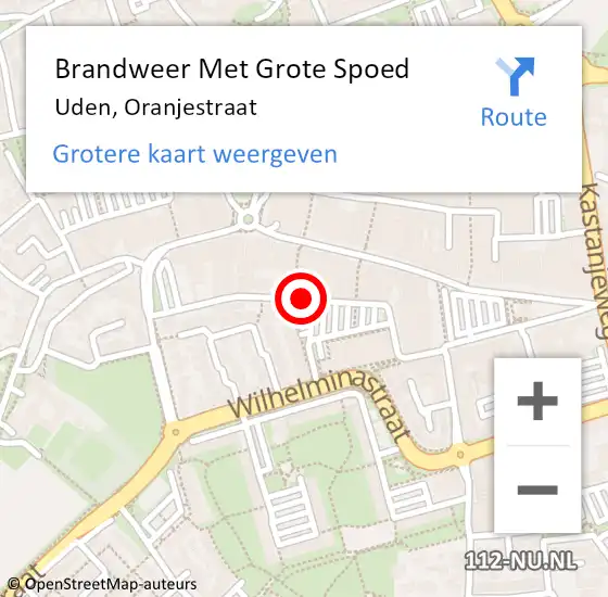 Locatie op kaart van de 112 melding: Brandweer Met Grote Spoed Naar Uden, Oranjestraat op 2 juli 2021 21:03