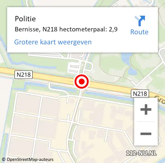 Locatie op kaart van de 112 melding: Politie Bernisse, N218 hectometerpaal: 2,9 op 2 juli 2021 21:10