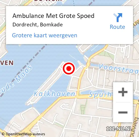 Locatie op kaart van de 112 melding: Ambulance Met Grote Spoed Naar Dordrecht, Bomkade op 2 juli 2021 21:12