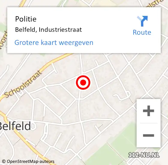 Locatie op kaart van de 112 melding: Politie Belfeld, Industriestraat op 2 juli 2021 21:21