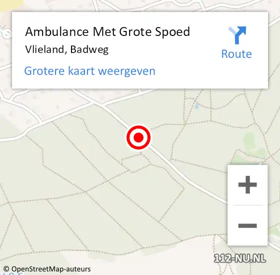 Locatie op kaart van de 112 melding: Ambulance Met Grote Spoed Naar Vlieland, Badweg op 15 juni 2014 04:39