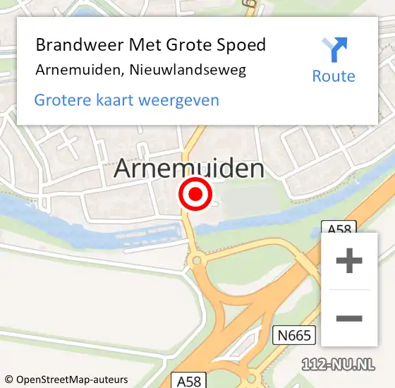 Locatie op kaart van de 112 melding: Brandweer Met Grote Spoed Naar Arnemuiden, Nieuwlandseweg op 2 juli 2021 21:47