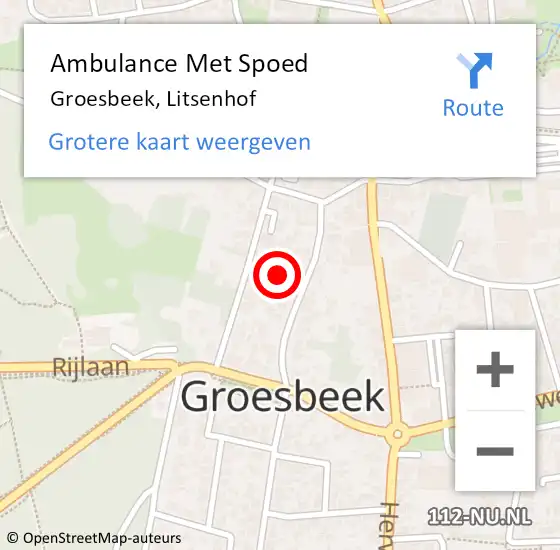 Locatie op kaart van de 112 melding: Ambulance Met Spoed Naar Groesbeek, Litsenhof op 2 juli 2021 22:00