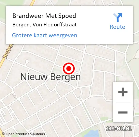 Locatie op kaart van de 112 melding: Brandweer Met Spoed Naar Bergen, Von Flodorffstraat op 2 juli 2021 22:03