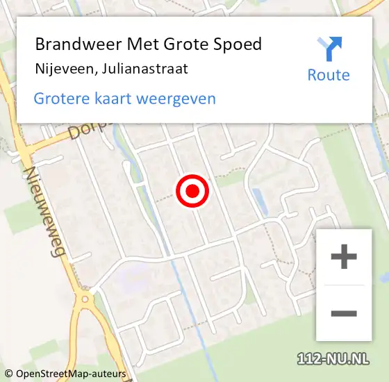 Locatie op kaart van de 112 melding: Brandweer Met Grote Spoed Naar Nijeveen, Julianastraat op 2 juli 2021 22:16