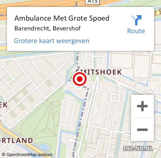 Locatie op kaart van de 112 melding: Ambulance Met Grote Spoed Naar Barendrecht, Bevershof op 2 juli 2021 22:29