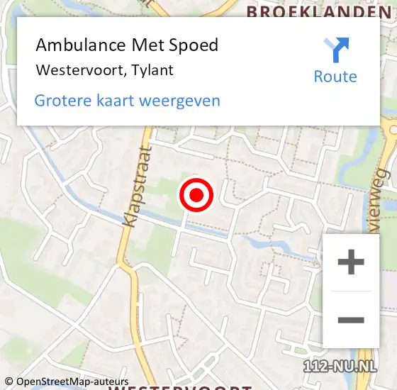 Locatie op kaart van de 112 melding: Ambulance Met Spoed Naar Westervoort, Tylant op 2 juli 2021 22:55