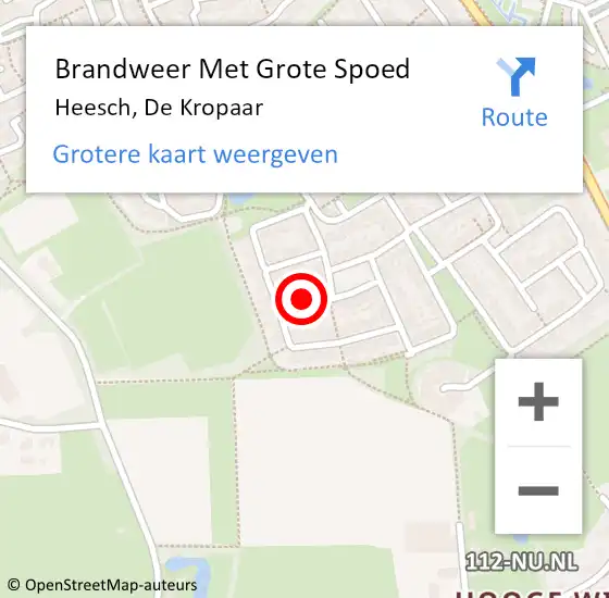 Locatie op kaart van de 112 melding: Brandweer Met Grote Spoed Naar Heesch, De Kropaar op 2 juli 2021 22:56