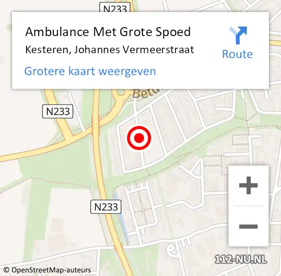 Locatie op kaart van de 112 melding: Ambulance Met Grote Spoed Naar Kesteren, Johannes Vermeerstraat op 2 juli 2021 23:07