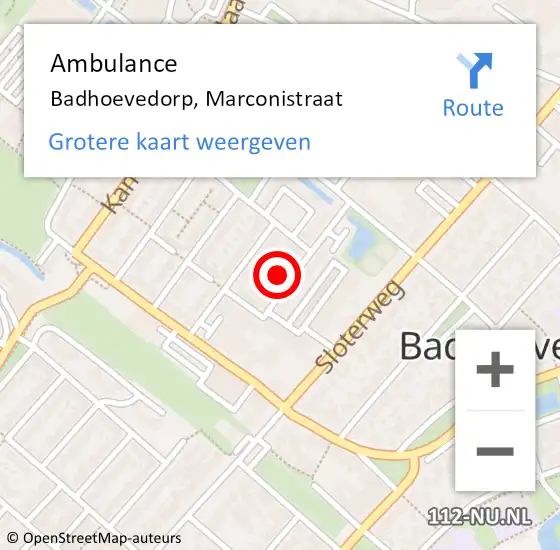 Locatie op kaart van de 112 melding: Ambulance Badhoevedorp, Marconistraat op 2 juli 2021 23:30