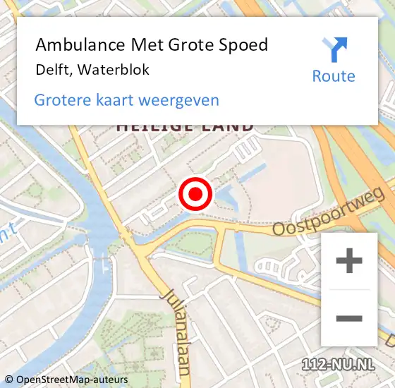 Locatie op kaart van de 112 melding: Ambulance Met Grote Spoed Naar Delft, Waterblok op 2 juli 2021 23:37
