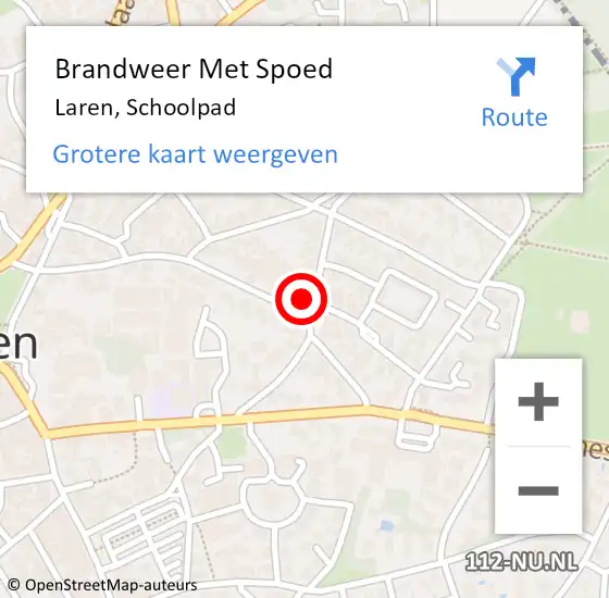 Locatie op kaart van de 112 melding: Brandweer Met Spoed Naar Laren, Schoolpad op 2 juli 2021 23:49