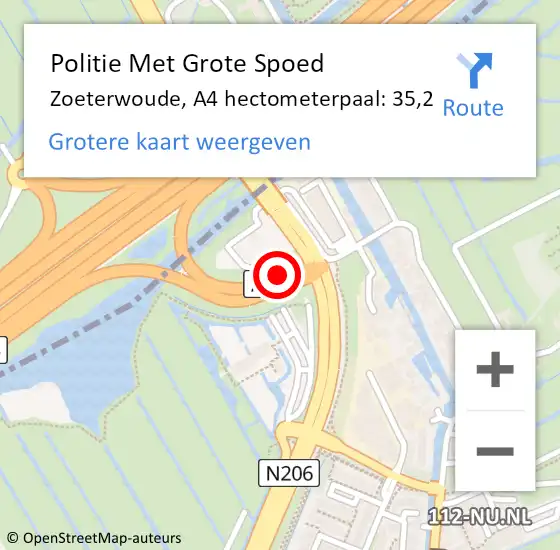 Locatie op kaart van de 112 melding: Politie Met Grote Spoed Naar Zoeterwoude, A4 hectometerpaal: 35,2 op 2 juli 2021 23:52