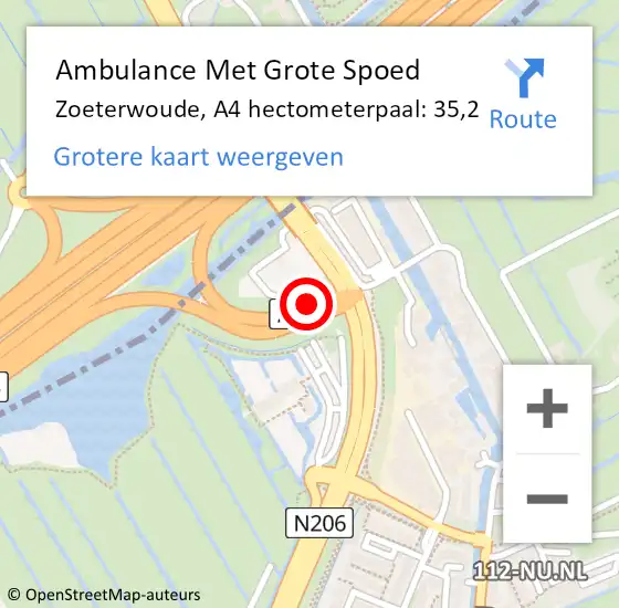 Locatie op kaart van de 112 melding: Ambulance Met Grote Spoed Naar Zoeterwoude, A4 hectometerpaal: 35,2 op 2 juli 2021 23:53