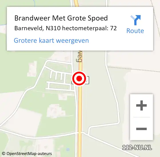 Locatie op kaart van de 112 melding: Brandweer Met Grote Spoed Naar Barneveld, N310 hectometerpaal: 72 op 3 juli 2021 00:54