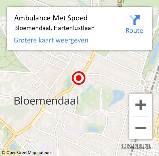 Locatie op kaart van de 112 melding: Ambulance Met Spoed Naar Bloemendaal, Hartenlustlaan op 3 juli 2021 01:27