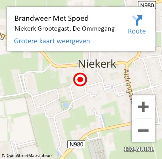 Locatie op kaart van de 112 melding: Brandweer Met Spoed Naar Niekerk Grootegast, De Ommegang op 15 juni 2014 05:48