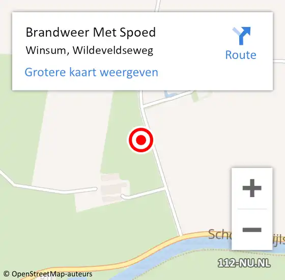 Locatie op kaart van de 112 melding: Brandweer Met Spoed Naar Winsum, Wildeveldseweg op 3 juli 2021 05:40