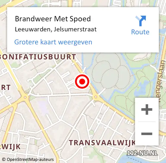 Locatie op kaart van de 112 melding: Brandweer Met Spoed Naar Leeuwarden, Jelsumerstraat op 3 juli 2021 07:47