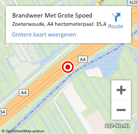 Locatie op kaart van de 112 melding: Brandweer Met Grote Spoed Naar Zoeterwoude, A4 hectometerpaal: 35,4 op 3 juli 2021 07:53