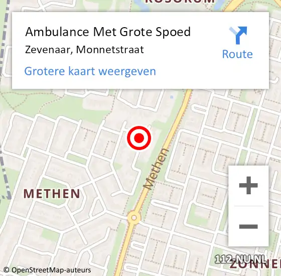 Locatie op kaart van de 112 melding: Ambulance Met Grote Spoed Naar Zevenaar, Monnetstraat op 3 juli 2021 08:00