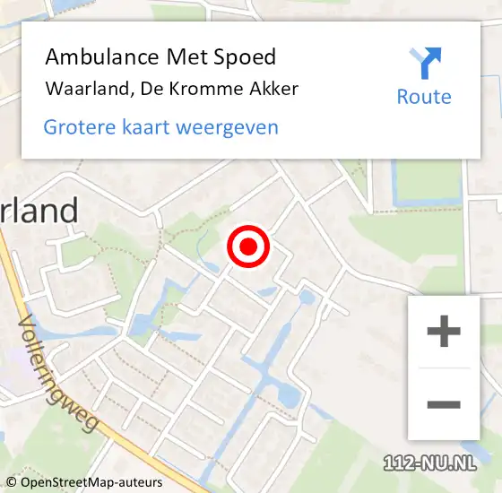 Locatie op kaart van de 112 melding: Ambulance Met Spoed Naar Waarland, De Kromme Akker op 3 juli 2021 08:29