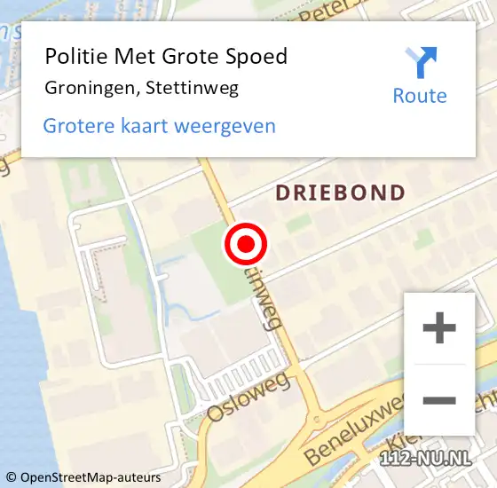 Locatie op kaart van de 112 melding: Politie Met Grote Spoed Naar Groningen, Stettinweg op 3 juli 2021 09:02