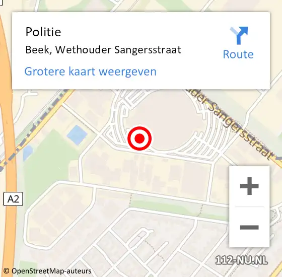 Locatie op kaart van de 112 melding: Politie Beek, Wethouder Sangersstraat op 3 juli 2021 09:05