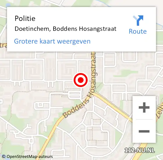 Locatie op kaart van de 112 melding: Politie Doetinchem, Boddens Hosangstraat op 3 juli 2021 09:18