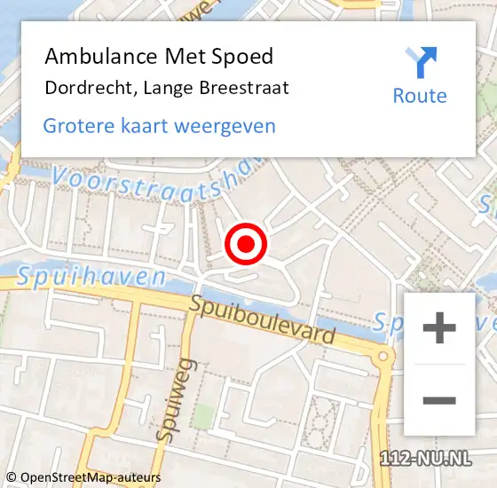 Locatie op kaart van de 112 melding: Ambulance Met Spoed Naar Dordrecht, Lange Breestraat op 3 juli 2021 09:33