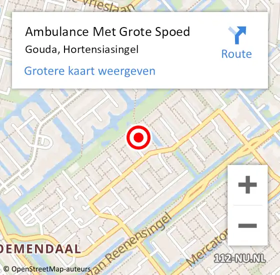 Locatie op kaart van de 112 melding: Ambulance Met Grote Spoed Naar Gouda, Hortensiasingel op 3 juli 2021 09:43