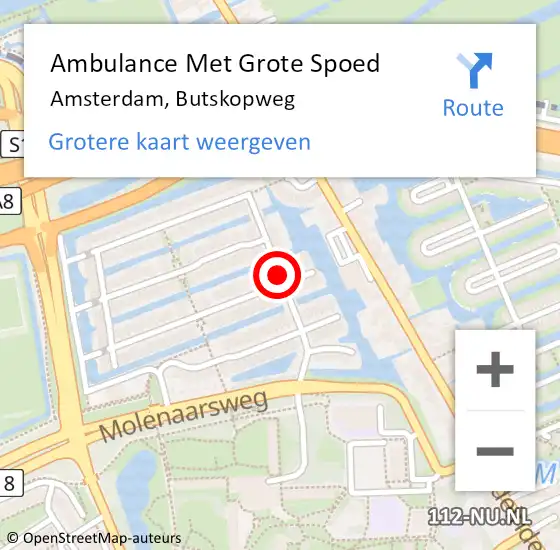 Locatie op kaart van de 112 melding: Ambulance Met Grote Spoed Naar Amsterdam, Butskopweg op 3 juli 2021 10:12