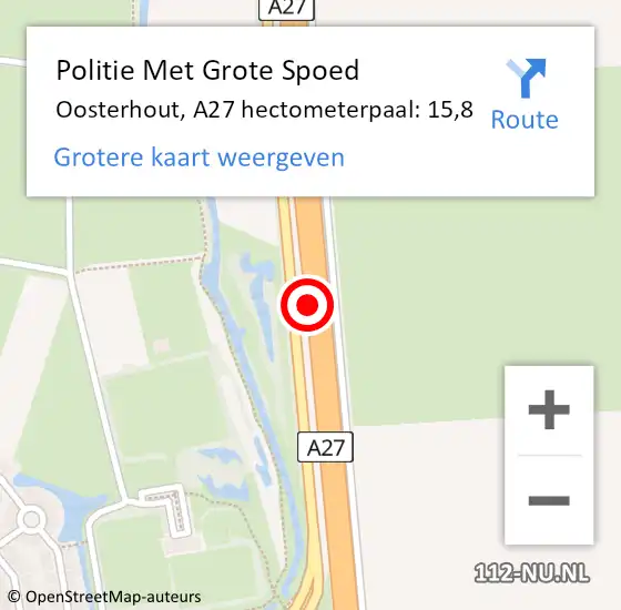 Locatie op kaart van de 112 melding: Politie Met Grote Spoed Naar Oosterhout, A27 hectometerpaal: 15,8 op 3 juli 2021 11:19