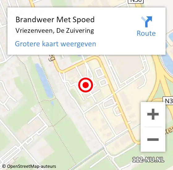 Locatie op kaart van de 112 melding: Brandweer Met Spoed Naar Vriezenveen, De Zuivering op 3 juli 2021 11:23