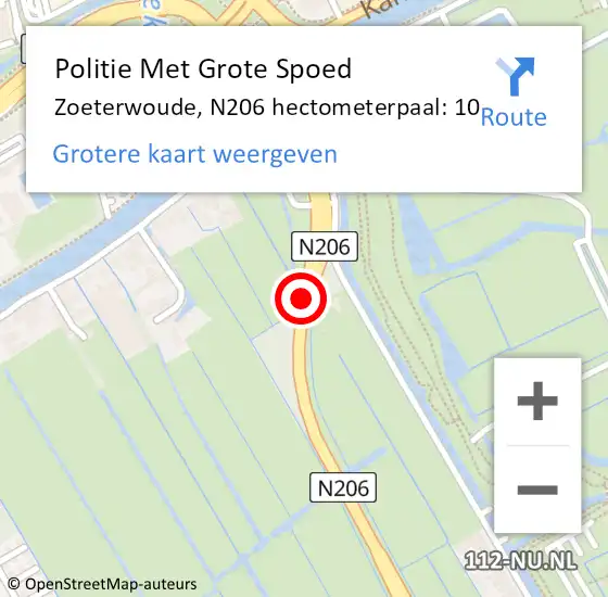 Locatie op kaart van de 112 melding: Politie Met Grote Spoed Naar Zoeterwoude, N206 hectometerpaal: 10 op 3 juli 2021 11:42