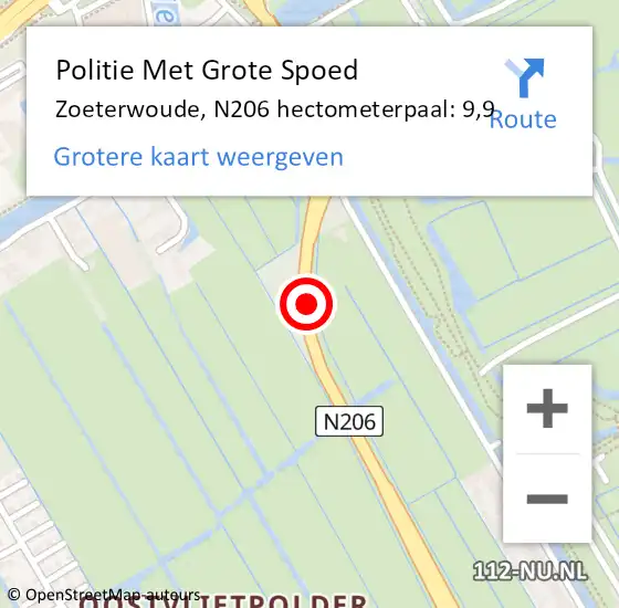 Locatie op kaart van de 112 melding: Politie Met Grote Spoed Naar Zoeterwoude, N206 hectometerpaal: 9,9 op 3 juli 2021 11:43