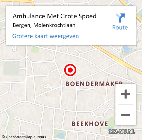 Locatie op kaart van de 112 melding: Ambulance Met Grote Spoed Naar Bergen, Molenkrochtlaan op 3 juli 2021 11:44