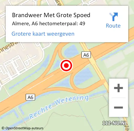 Locatie op kaart van de 112 melding: Brandweer Met Grote Spoed Naar Almere, A6 hectometerpaal: 49 op 3 juli 2021 11:53