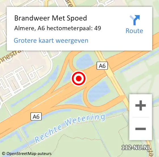 Locatie op kaart van de 112 melding: Brandweer Met Spoed Naar Almere, A6 hectometerpaal: 49 op 3 juli 2021 11:56