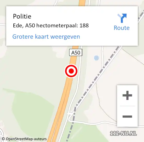 Locatie op kaart van de 112 melding: Politie Apeldoorn, A50 hectometerpaal: 188 op 3 juli 2021 12:05