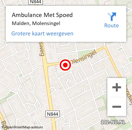 Locatie op kaart van de 112 melding: Ambulance Met Spoed Naar Malden, Molensingel op 3 juli 2021 12:08