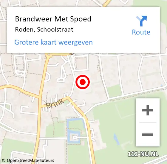 Locatie op kaart van de 112 melding: Brandweer Met Spoed Naar Roden, Schoolstraat op 3 juli 2021 12:44