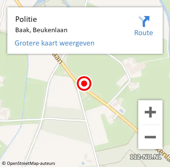 Locatie op kaart van de 112 melding: Politie Baak, Beukenlaan op 3 juli 2021 12:53